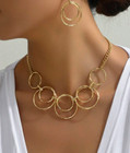 Necklace Earring Set Gold Tone Interlocking Intertwined Circles Choker Choker
