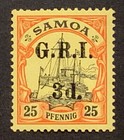 Travelstamps  Germany Colonies Samoa Stamps 3d On 25pf Mint Og H  signed Unwmk