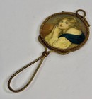 Antique Vanity Hand Held Brass Color Mirror Victorian Lady Portrait Celluloid