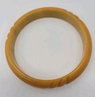 Vintage Art Deco Era Carved Butterscotch   Green Swirl Bakelite Bangle Bracelet 