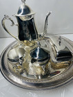 Silver Plated Tea Set   Tea Pot   Sugar   Creamer Set  Butter Dish And A Tray