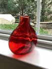 Vintage Hand Blown Red Glass Vase Bottle Pontil Art Deco Optic 5 5    X 5   
