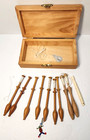 Traditional Danish Lace Making 9 Wood Bobbins Wooden Box Beaded Figure More Lot