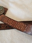 Vintage Military U s  Navy Belt Buckle And Tooled Leather Belt 1980s Sz 38-42 
