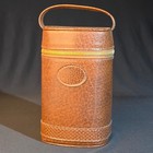 Vintage Double Glass Liquor Flask Travel Bar Set Brown Zippered Carrying Case