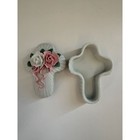 Enesco Porcelain Cross Trinket Box Pink White Roses Floral Ribbon Vintage Decor