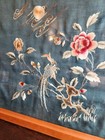 Vtg Asian Type Silk  Embroidered Stitched Bird Floral Art Gallery Shabby Chic