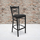 Hercules Series Black   x   Back Metal Restaurant Barstool - Black Vinyl Seat