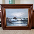 Vintage Original Oil On Canvas Painting Seascape Artist Signed 32 lx28 h Framed