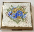 Vtg Elgin American Hand Painted Flowers Enamel Guilloche Compact W  Mirror 2 75   