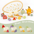 Wooden Tea Party Set For Little Girls 20pcs Pretend Play Fruit Tea Set With Pear