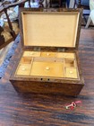 English Early 19th C Burl Walnut Sewing Box Fitted Cubby Hole Interior