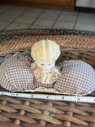 Antique Porcelain Doll Head Pin Cushion Hand Painted Lace Puffy Sleeved 4  Rare