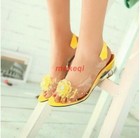 Women s Clear Pvc Slingback Wedge Sandals Rhinestone Flower Open Toe Shoes