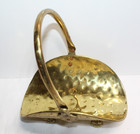 Vintage Brass Mini Hammered Basket With Handle Fireplace Log Bohemian Decor
