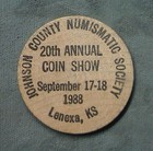 Vintage 1988 Lenexa Coin Show Wooden Nickel Buffalo Token Johnson Kansas Usa