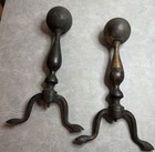 Vintage Ball Top Claw Foot Brass And Cast Iron Andirons Tall Fireplace 14    Tall