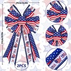 2pcs Patriotic Large Wreath Bow Red Blue Stars And Stripes Bow 4th Of July Ameri