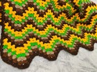 Vtg Afghan Crochet Knit Throw Blanket 49x56 Handmade Chevron Brown Yellow Green