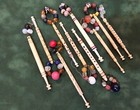 Antique Bone Spangled Lace Making Bobbins Named Lot Of 10
