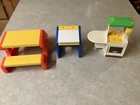 Vintage Little Tikes Dollhouse Furniture Lot Picnic Table   Kitchen   Desk