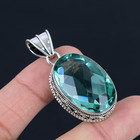 Luxury Green Aquamarine Glass Pendant Sterling Silver Gemstone Jewelry For Women