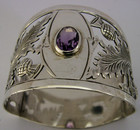 Arts   Crafts Sterling Silver Scottish Thistle Amethys Napkin Ring 1910