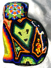 Vintage Huichol Beaded Cat Figurine Handmade Mexican Folk Art