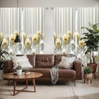  Floral Window Curtains Pack 56 w X 63 l  pack Of 4  Pale Mustard And Grey Teal