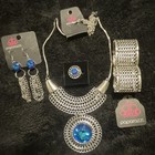 Paparazzi Silver Tone Blue Rhinestone Necklace  Earrings  Bracelet   Ring Set