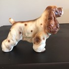 Vintage  Springer Cocker Spaniel Dog Figurine Statue  japan brown  white  Glossy