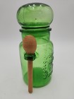Vintage Instant Coffee Bubble Top Green Glass Apothecary Jar Canister   Spoon 7 