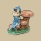 1983 Ceramic Pixie Fairy Elf Figurine Statue Mushroom Vtg Mod Whimsical Decor