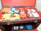 Vintage Large Scale Slot Car Wooden Box W 9 Total Cars Included - Estate Find