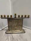 Vintage Solid Brass Jerusalem Wailing Wall Kl Menorah For Hanukkah