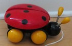 Vintage 1990s Kouvalias Wooden Ladybug Pull Toy