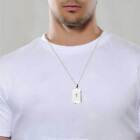 Men Women Cross Lords Prayer Dog Tag Pendant Necklace Stainless Steel