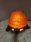 Vtg Turtle Amber Glass Decorative Retro Night Light Cast Iron Style Table Lamp