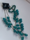 Vintage Runway Chunky  Teal Lucite  2 Strand  Necklace  earrings bracelet Set