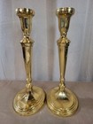 Vintage Solid Brass Candlestick Pair Faceted Column Design Oval Base - India