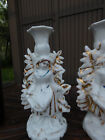 Pair Antique Vieux Paris Porcelain Girl Figurine Candle Holders Statue