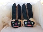 Vintage Chinese Forest Green Velvet Embroidered Dragon Toddler Baby Booties Boot