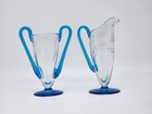 Steuben Celeste Blue Creamer And Sugar With Engraved Decoration
