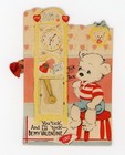 Vintage 1940 50   s Die-cut Valentine Card Mechanical Anthropomorphic Bear Clock