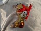 Vintage Brass Copper Stocking Christmas Ornament W Bells Bows Beads Teddy Gifts