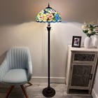 Tiffany Style Floor Lamp Pink Blue Stained Glass Hummingbird Flowers 64 h 16 w