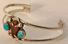 Navajo Sterling Silver Turquoise Arrowhead Handmade 6 5  Cuff Bracelet Vintage