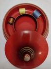 Vintage   mcm Orange-red Metal Sewing Box  Round 3 Piece 