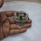 3 Ct Emerald Simulated Green Emerald Flower Brooch Pin 14k Two Tone Gold Plated