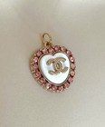 Chanel White   Gold Heart With Pink Rhinestones Zip Pull Button Charm